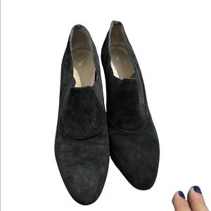 FERRAGAMO black suede bootie heels size 38